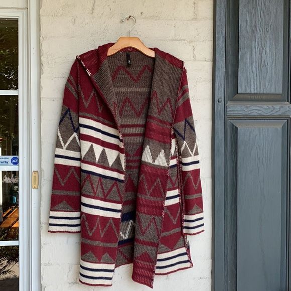Elan Sweaters - Elan exposed seam hooded open front cardigan (M)